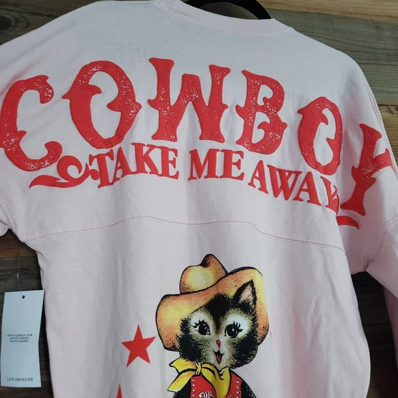 NWT Spirit Jersey Pink Cowboy Kitty Graphic Sweatshirt Size SMALL - Picture 5 of 5
